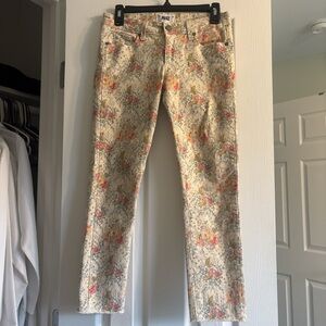 PAIGE Cream Floral Skinny Jeans with Pink & Yellow Print